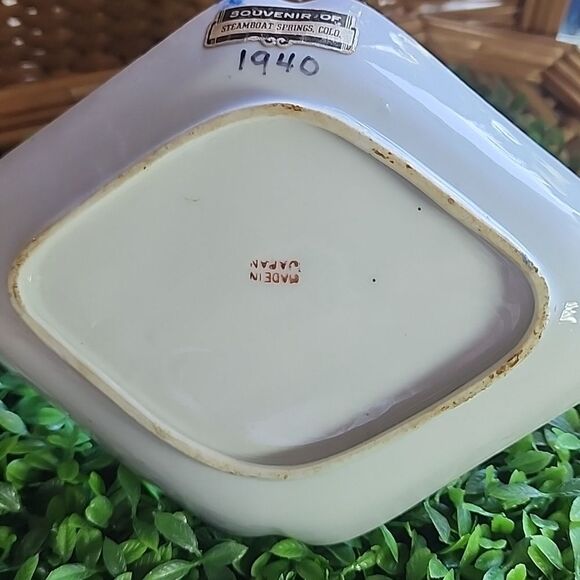 Vintage 1940 Handpainted Floral Souvenir Trinket Tray With Handle - Picture 7 of 10